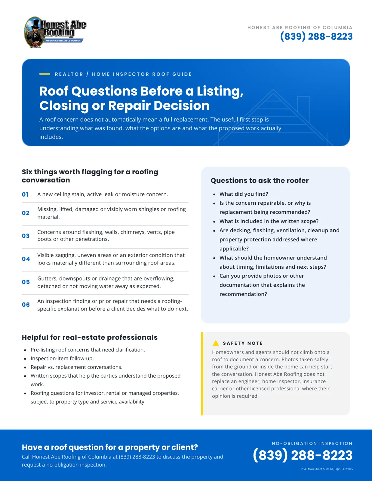 One-page roof guide for Realtors and home inspectors