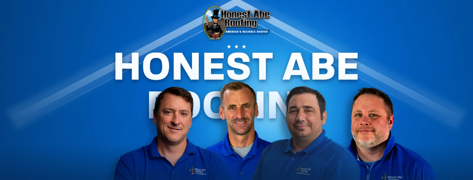 Facebook cover: HONEST ABE ROOFING with the team