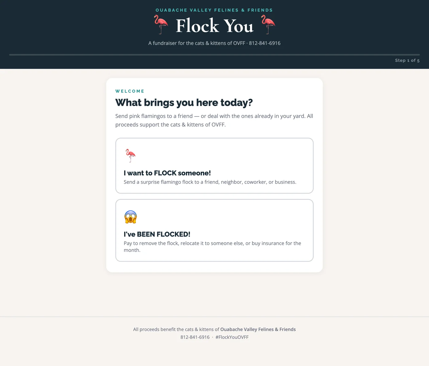 Order form welcome screen: I want to flock someone, or I've been flocked