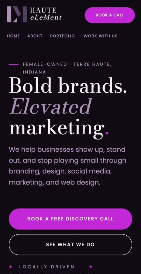 Haute eLeMent website on a phone