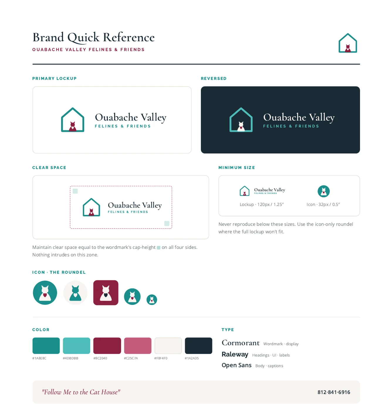 OVFF brand quick reference: logo lockups, clear space, minimum size, roundel icons, colors and typefaces