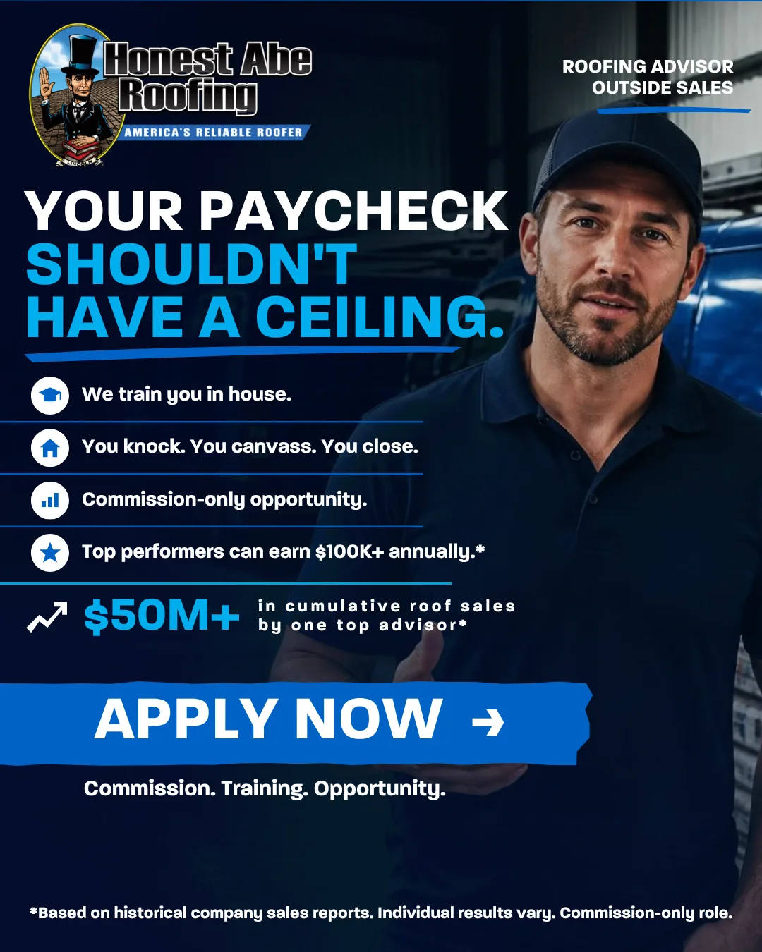 Your paycheck shouldn't have a ceiling: sales recruiting ad